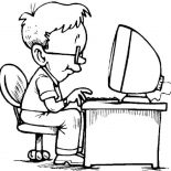 Computer, A Student Studying On Computer Coloring Page: A Student Studying on Computer Coloring Page