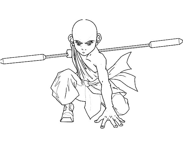 Avatar the Last Air Bender, : Aang is Ready to Fight in Avatar the Last Air Bender Coloring Page