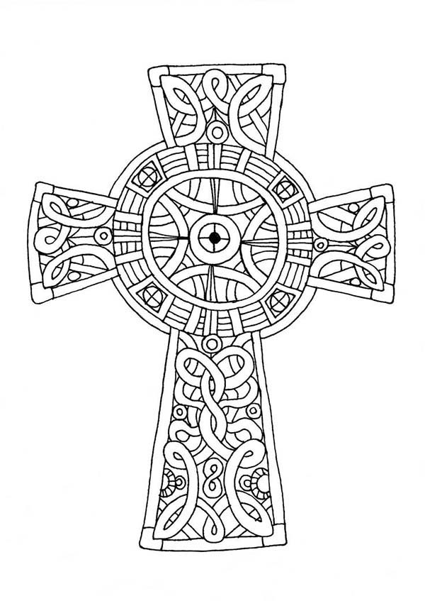 Cross, : Ancient Cross Coloring Page