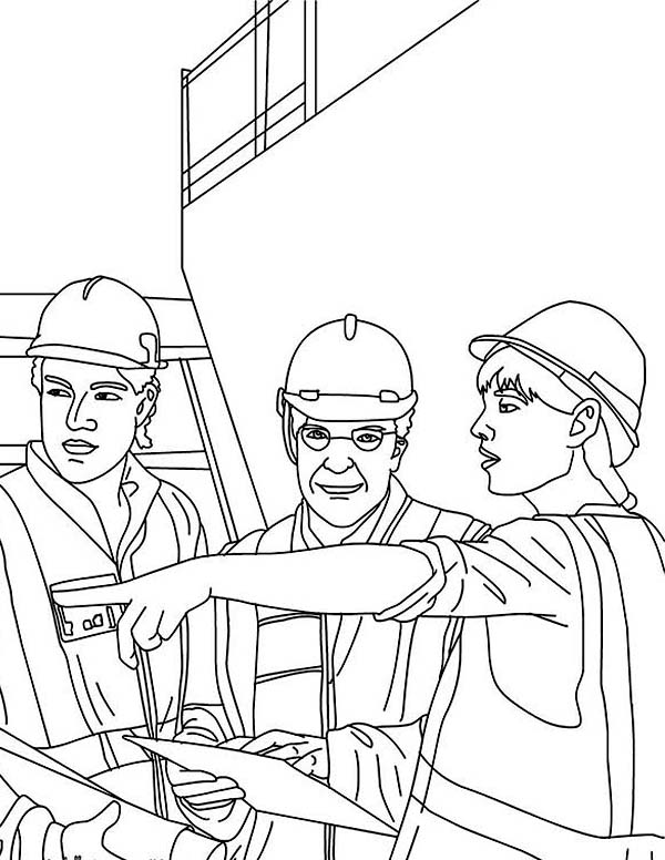 Construction, : Architect at Construction Work Coloring Page