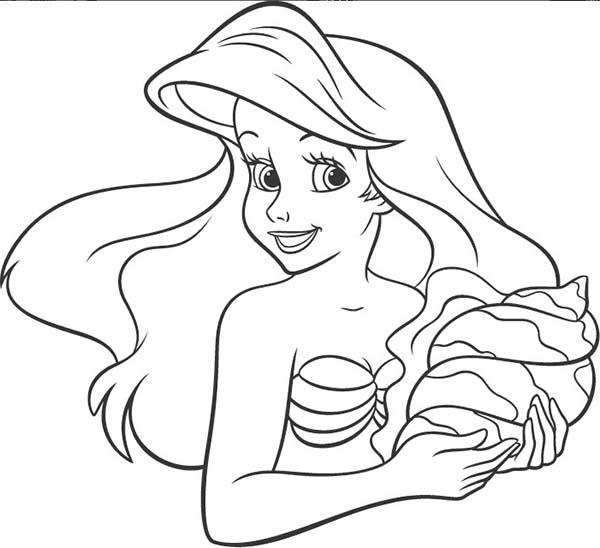 Ariel, : Ariel Holding Big Shell Coloring Page