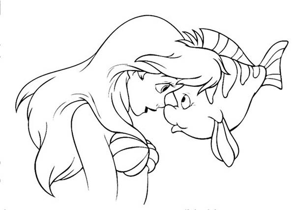 Ariel, : Ariel and Flouder Coloring Page
