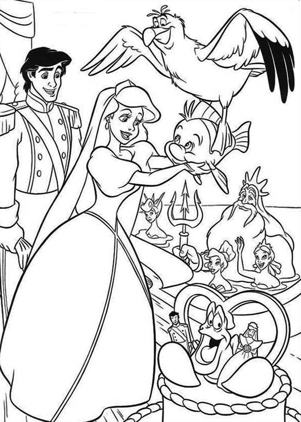 Wedding, : Ariel and Prince Eric Wedding Day Coloring Page