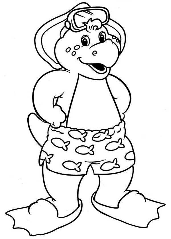 Barney and Friends, : BJ Get Ready to Swim in Barney and Friends Coloring Page