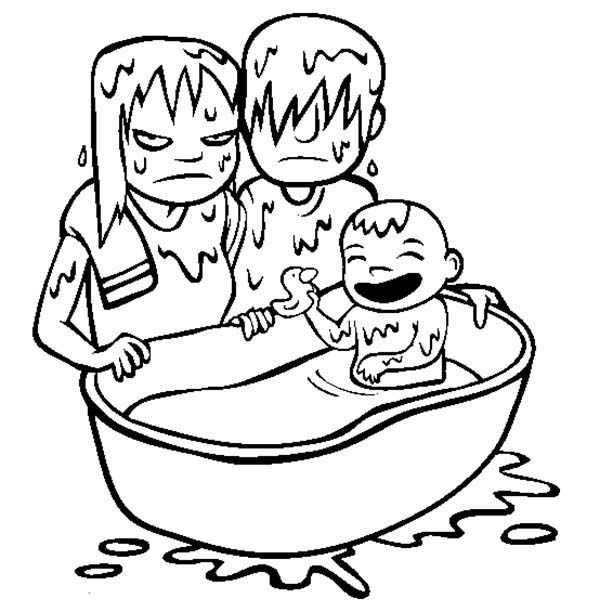 Baby, : Baby Having Fun at Bath TIme Coloring Page
