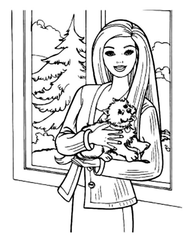 Barbie Doll, : Barbie Doll and Her Pet Dog Coloring Page