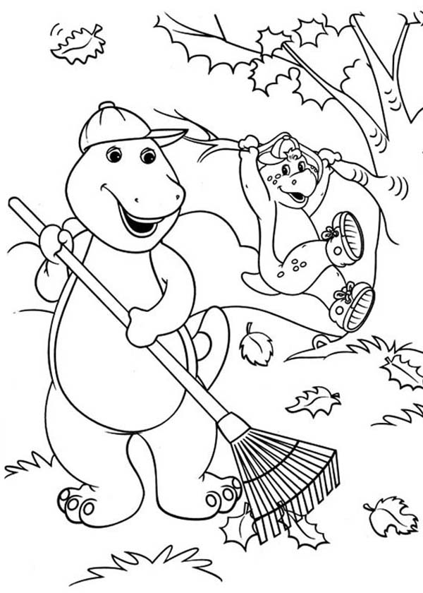 Barney and Friends, : Barney and Friends Cleaning the Garden Coloring Page