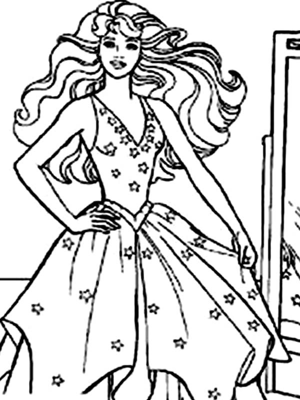 Barbie Doll, : Beautiful Barbie Doll Coloring Page