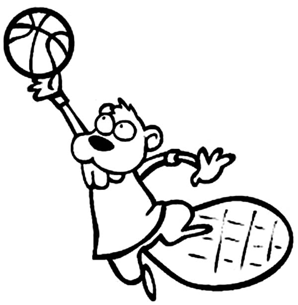 Beaver, : Beaver Play Basketball Coloring Page