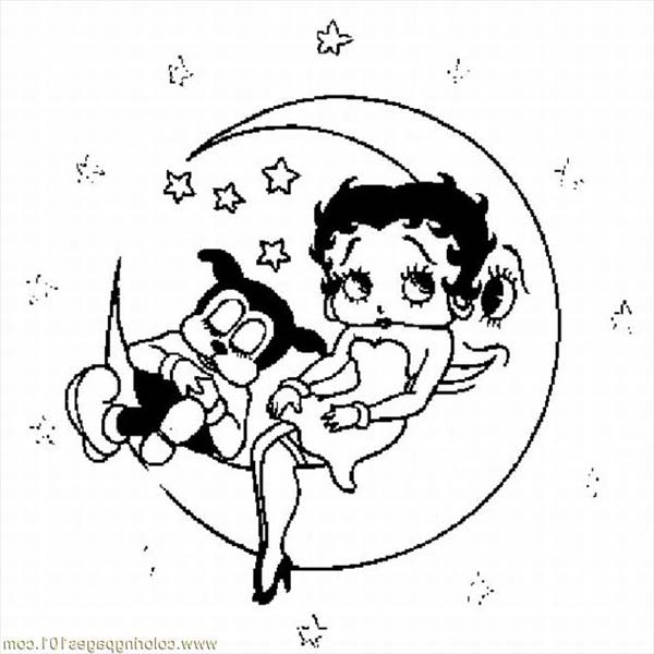 Betty Boop, : Betty Boop and Bimbo Fall Asleep on the Moon Coloring Page