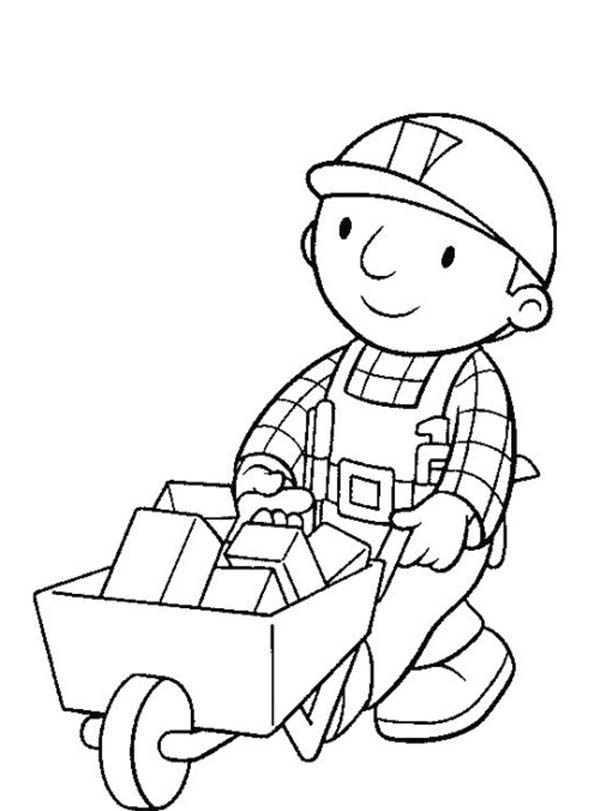 Bob the Builder, : Bob the Builder Carrying Brick with Trolley Coloring Page