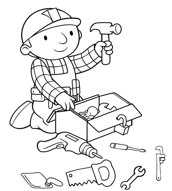 Bob the Builder, : Bob the Builder Preparing Tools Before Working Coloring Page