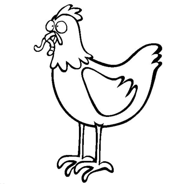 Chicken, : Chicken Eat Worm Coloring Page