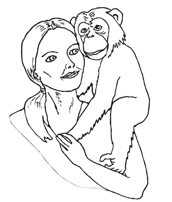 Chimpanzee, : Chimpanzee and Animal Lover Coloring Page
