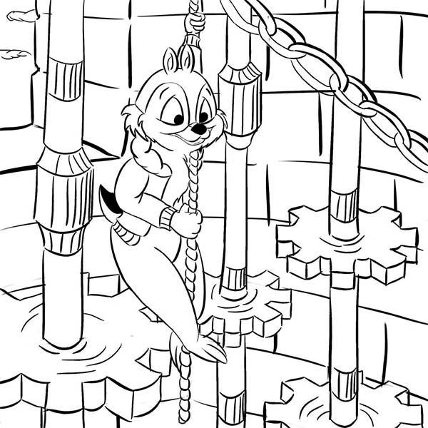 Chip and Dale, : Chip Getting Down with a Rope in Chip and Dale Coloring Page