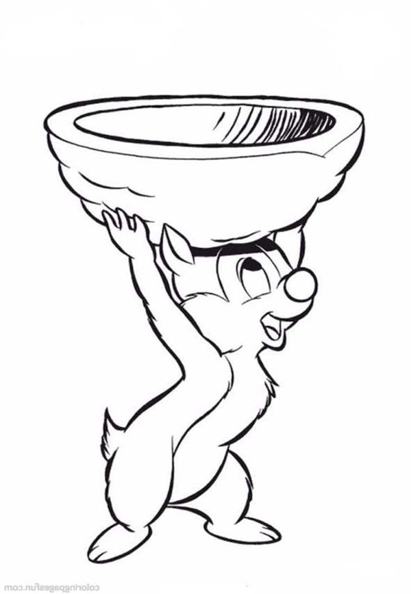 Chip and Dale, : Chip Lifting Big Bowl in Chip and Dale Coloring Page