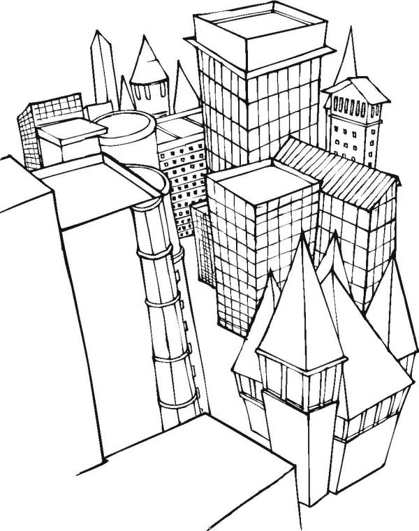 City, : City Coloring Page for Kids