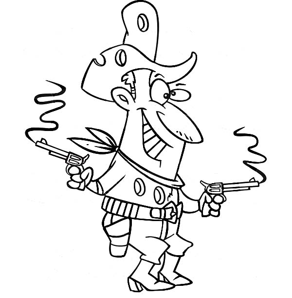 Cowboy, : Cowboy Play with His Gun Coloring Page
