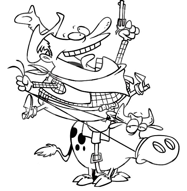 Cowboy, : Cowboy Rodeo on Boring Cow Coloring Page