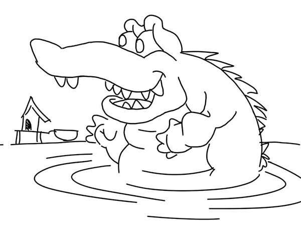 Crocodile, : Crocodile Waiting for His Prey in the Water Coloring Page