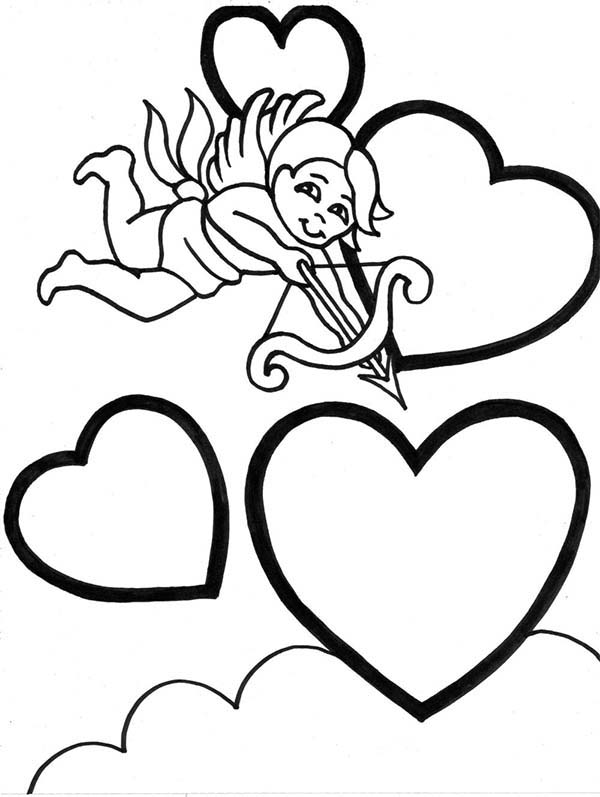 Cupid, : Cupid Aim with His Arrow Coloring Page