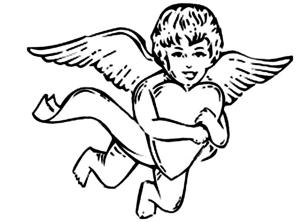 Cupid, : Cupid Holding Tight Big Love Coloring Page