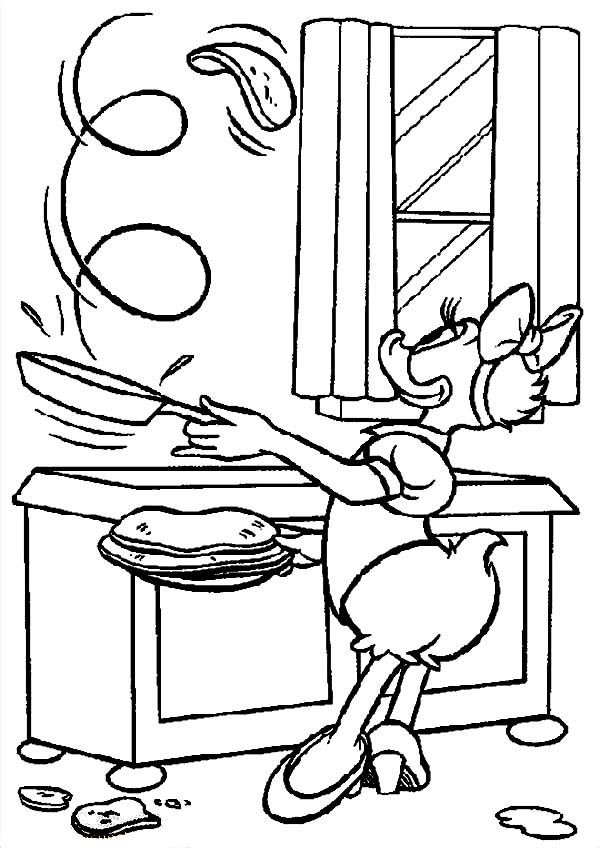 Breakfast, : Daisy Duck Make Pancake for Breakfast Coloring Page