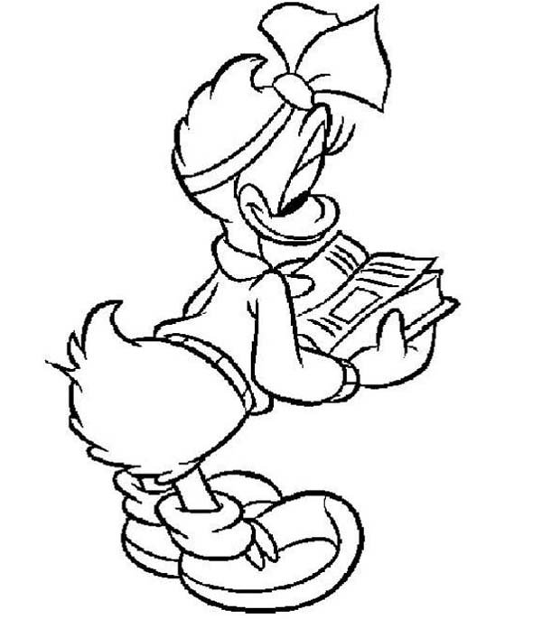 Daisy Duck, : Daisy Duck Reading a Book Coloring Page