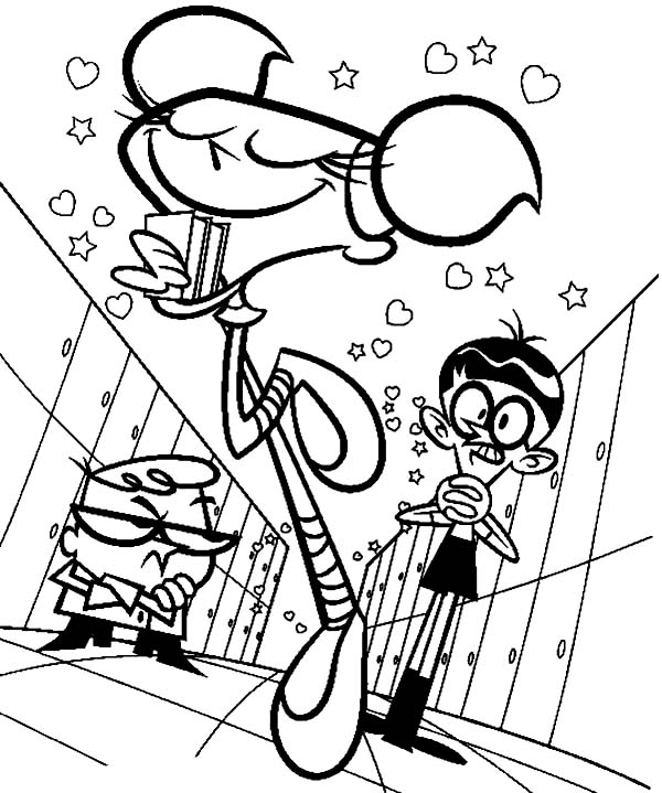 Dexters Lab, : Dexter is Annoyed to See Mandark Fall in Love to Dee Dee Coloring Page