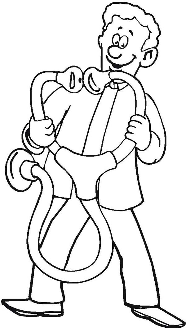 Doctor, : Doctor Amazed with Giant Stethoscope Coloring Page