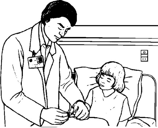 Doctor, : Doctor Checking Patient Condition Coloring Page