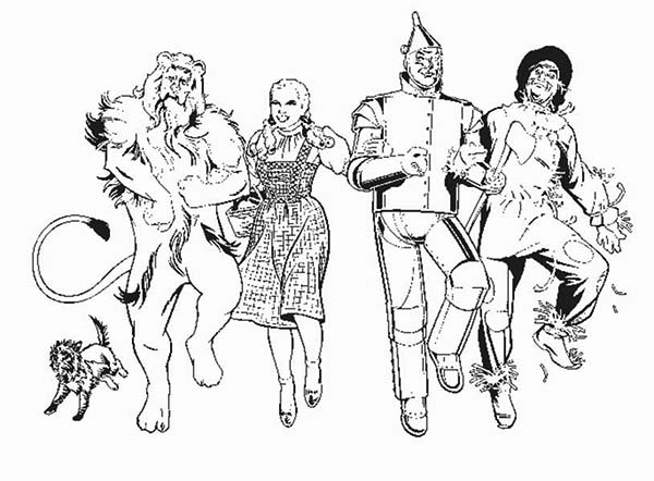The Wizard of Oz, : Dorothy and Friends Dancing Together in the Wizard of Oz Coloring Page