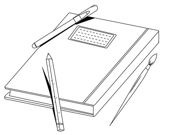 Books, : Exercise Book and a Pen Coloring Page