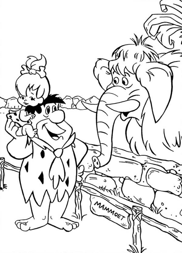 The Flintstones, : Fred Take Pebbles to See Mammoth in the Flintstones Coloring Page