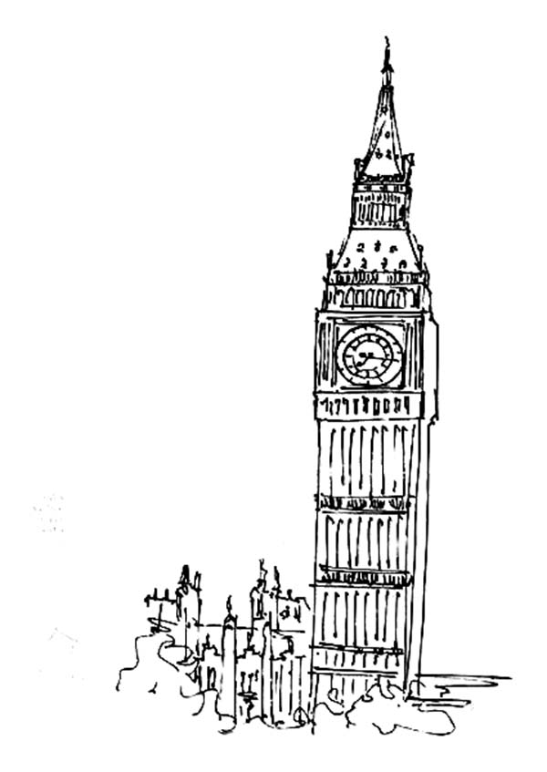 Big Ben, : How to Draw Big Ben Coloring Page