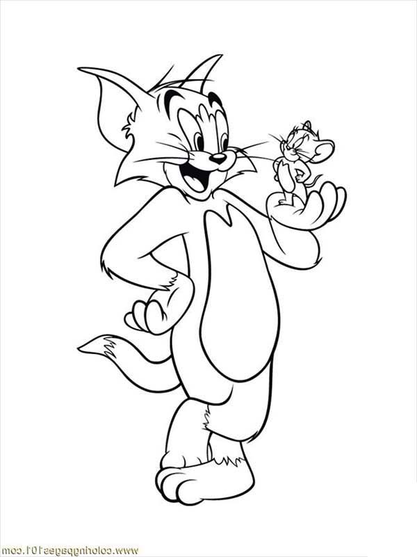 Tom and Jerry, : Jerry Stand on Tom Hand in Tom and Jerry Coloring Page