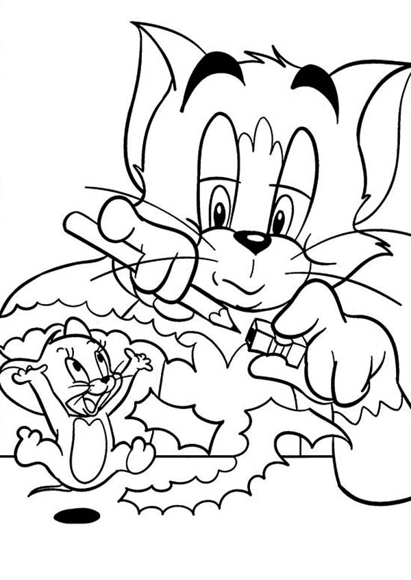 Tom and Jerry, : Jerry Want to Borrow Tom Pencil in Tom and Jerry Coloring Page