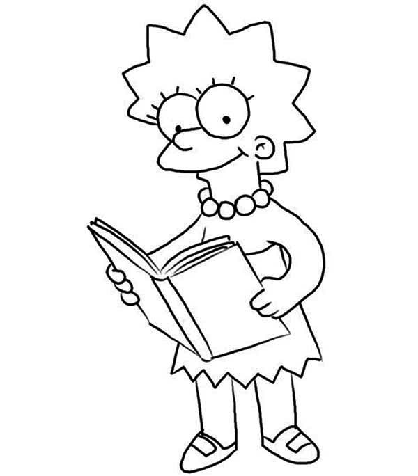 The Simpsons, : Lisa Love Reading Books in the Simpsons Coloring Page