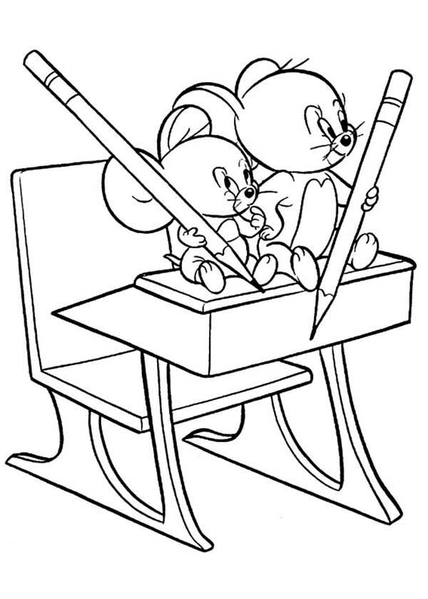 Tom and Jerry, : Little Jerry Learn to Write in Tom and Jerry Coloring Page