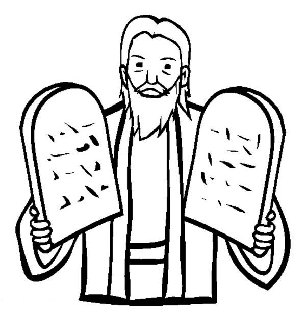 Ten Commandments, : Moses Hold Two Stone Tablet about Ten Commandments Coloring Page