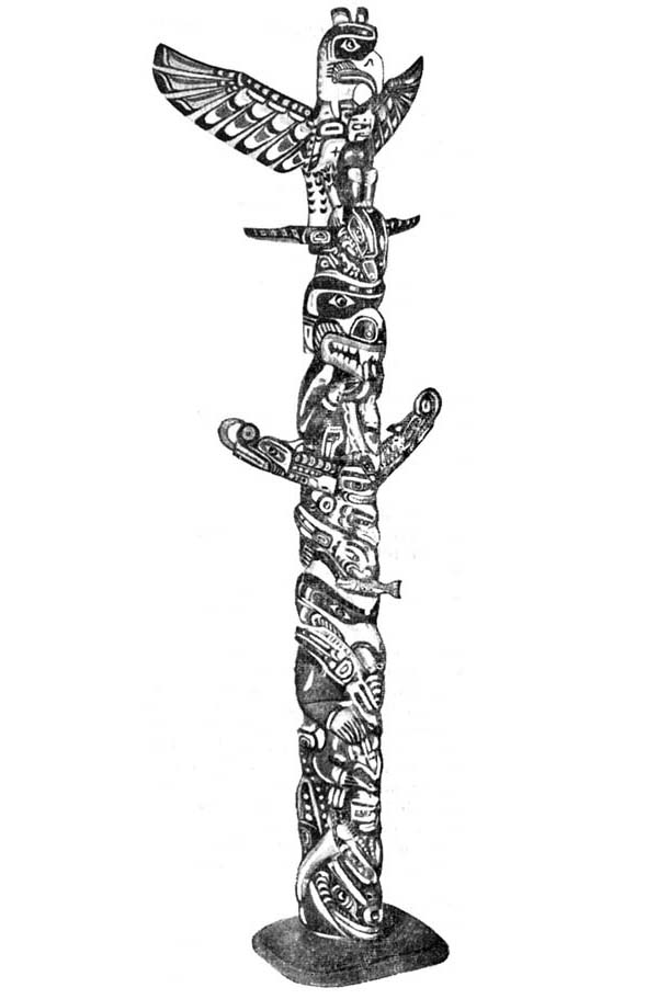 Native American Day, : Native American Totem Carved from Large Tree on Native American Day Coloring Page