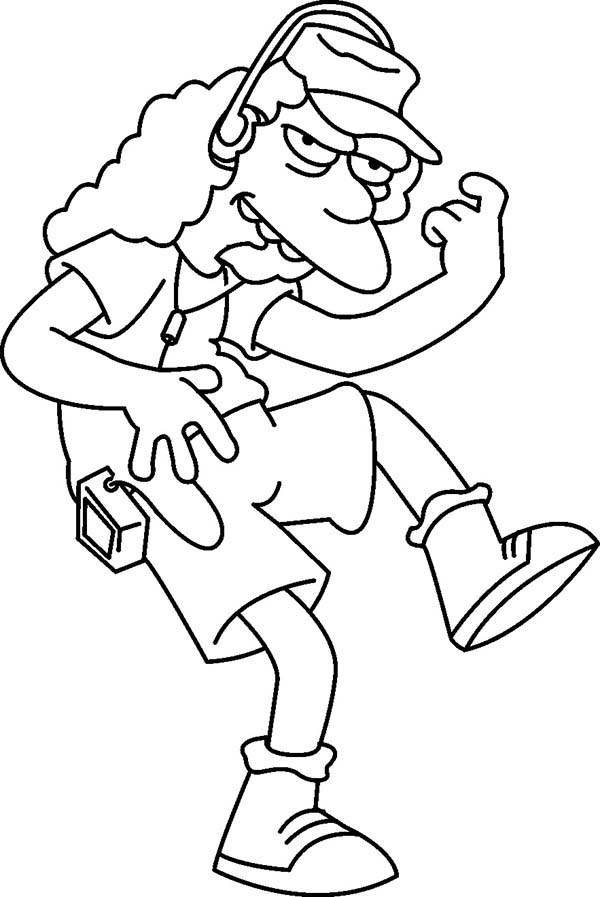 The Simpsons, : Otto Mann Hear Song from Walkman in the Simpsons Coloring Page