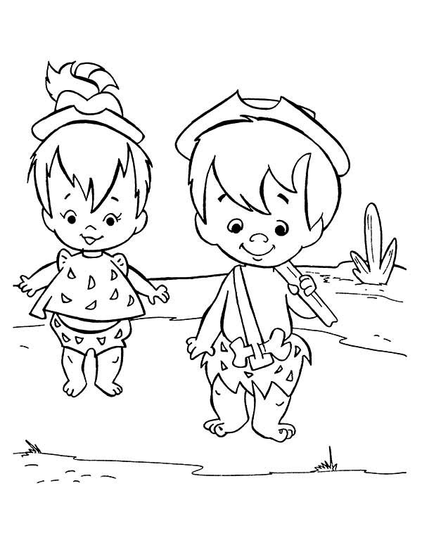 The Flintstones, : Pebbles and Bamm Bamm Play Together in the Flintstones Coloring Page