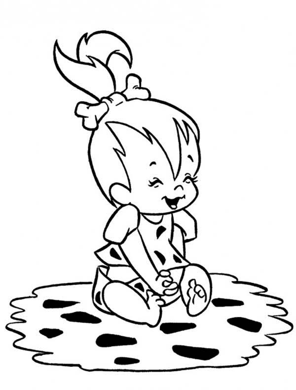 The Flintstones, : Pebbles is Laughing Out Loud in the Flintstones Coloring Page