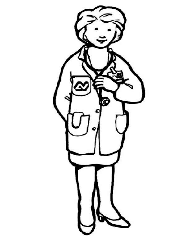 Doctor, : Picture of Female Doctor Coloring Page