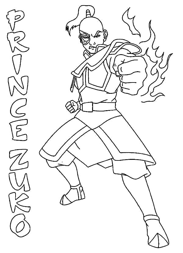 Avatar the Last Air Bender, : Prince Zuko from Avatar the Last Air Bender Coloring Page