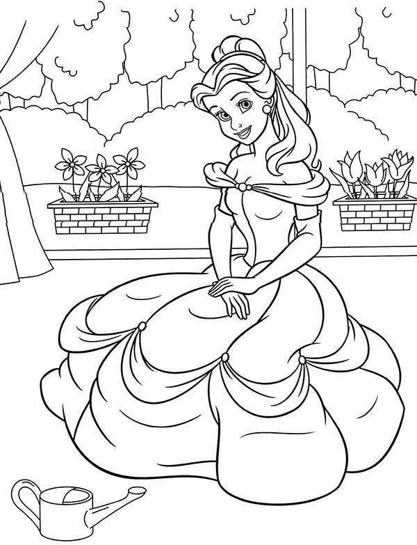 Belle, : Princess Belle Waiting For Prince Coloring Pages