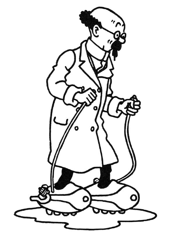Tintin, : Professor Calculus Testing His Invention in the Adventures of Tintin Coloring Page