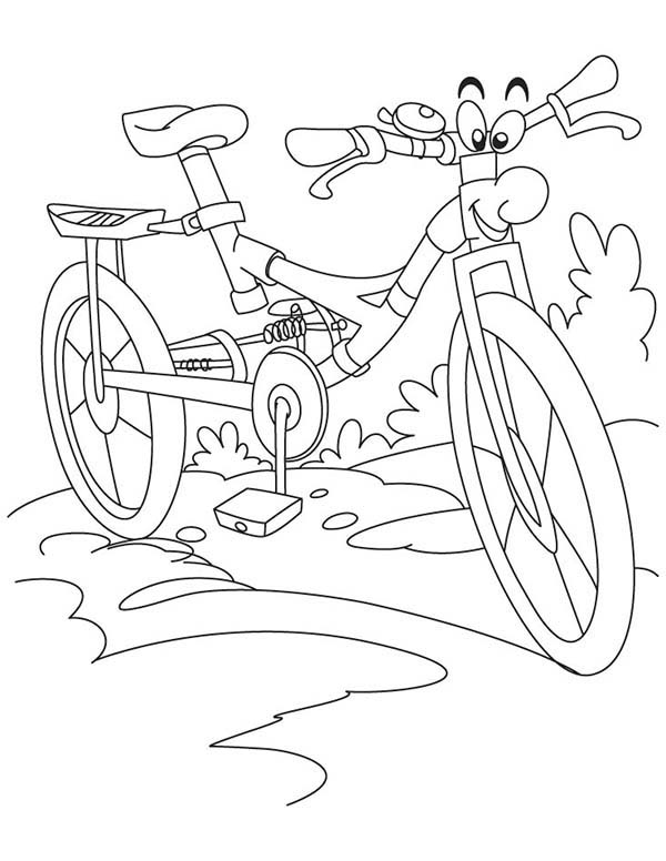Bicycle, : Smiling Bicycle Coloring Page