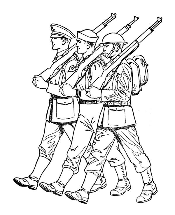 Armed Forces Day, : Soldiers Parade in Armed Forces Day Coloring Page